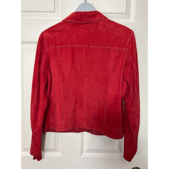 Gimo’s 100% Pelle Leather Red Button Front Jacket Made Italy Size FR 48 - Picture 4 of 7